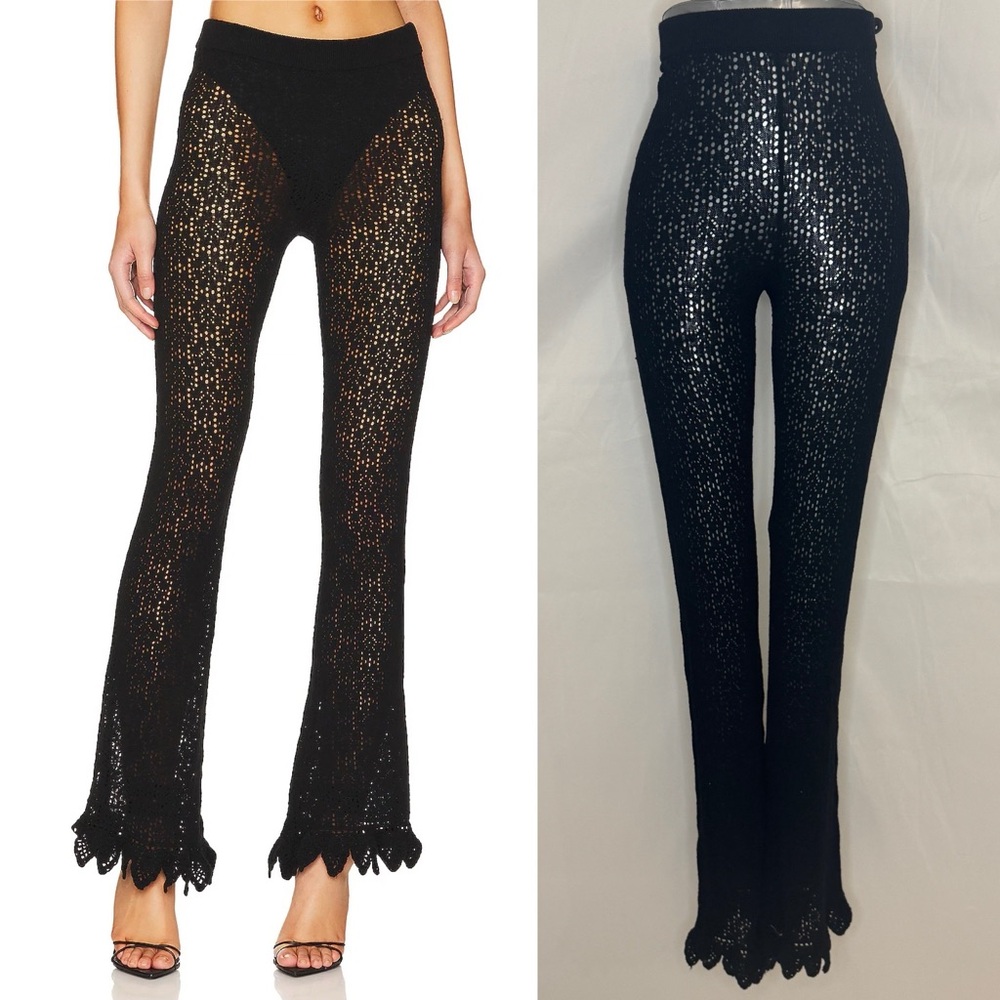 MAJORELLE Black Crochet Flared Pants